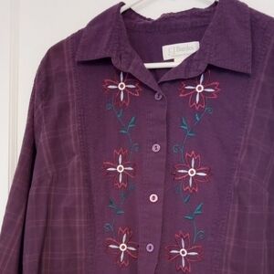 CJ Banks Purple Embroidered Button Down Shirt
